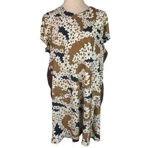 Vintage 1950s Handmade Plus Size Brown Shift Dress Floral Print‎ Knee Length